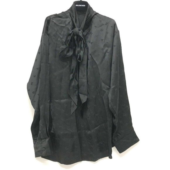 BALENCIAGA  Logo jacquard viscose ribbon blouse Rayon Black - Picture 1 of 11